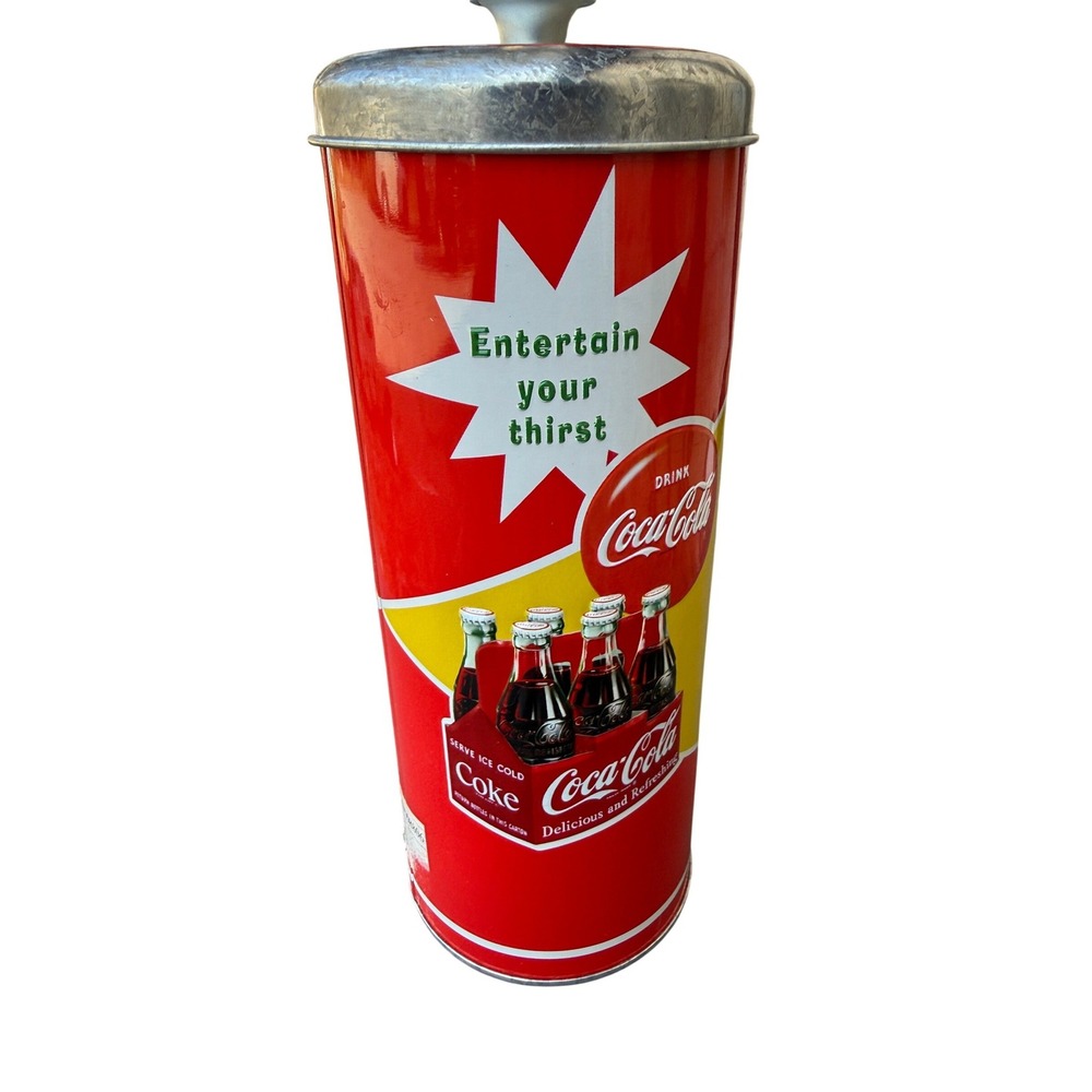 Vintage 90s Coca‎ Cola Straw Holder Dispenser Tin Coke Advertising Retro Kitchen